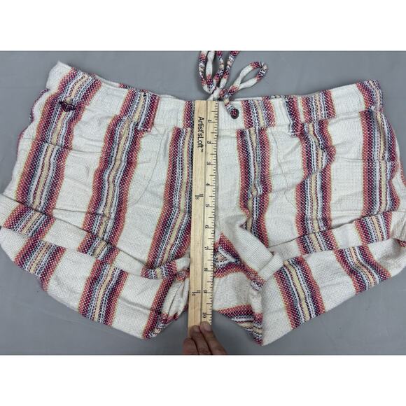 Roxy Micro Mini Low Rise Drawstring Shorts Size M Multicolor Striped Retro Beach - Picture 5 of 9